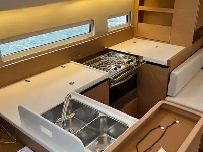 Galley of Naoussa, a Jeanneau Sun Odyssey 410 sailboat at Palma de Mallorca, Spain