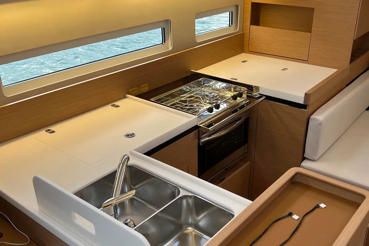 Galley of Naoussa, a Jeanneau Sun Odyssey 410 sailboat at Palma de Mallorca, Spain