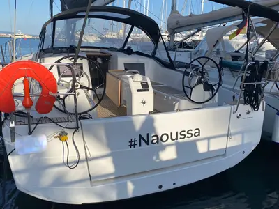 Cockpit of Naoussa, a Jeanneau Sun Odyssey 410 sailboat at Palma de Mallorca, Spain