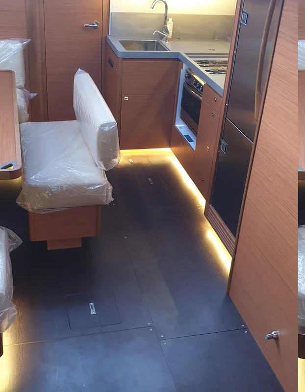 Galley of Valchiria, a Dufour 470 sailboat at Tonnarella, Italy