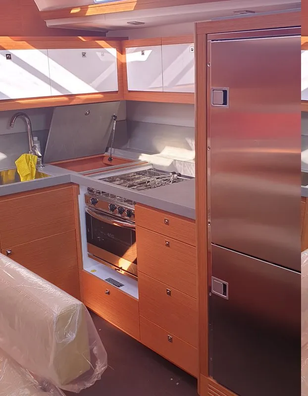 Galley of Valchiria, a Dufour 470 sailboat at Tonnarella, Italy