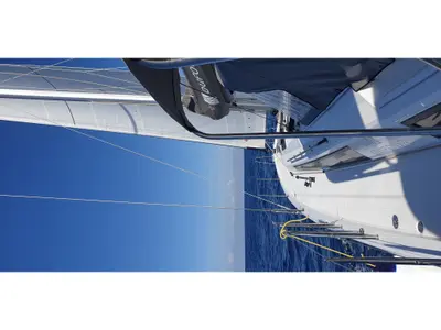Deck of Valchiria, a Dufour 470 sailboat at Tonnarella, Italy