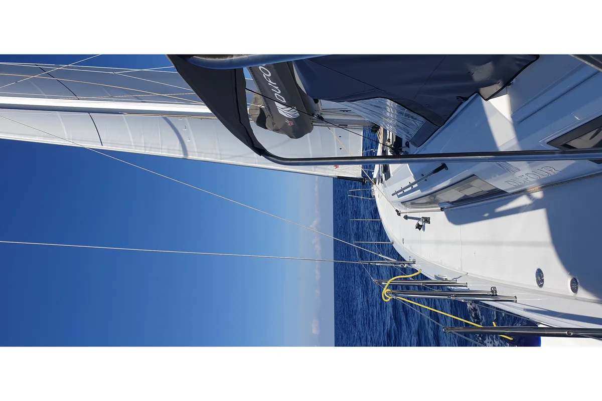 Deck of Valchiria, a Dufour 470 sailboat at Tonnarella, Italy