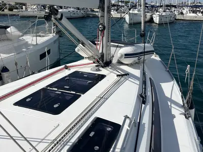 Deck of GITA, a Bavaria Cruiser 37 sailboat at Sukošan, Croatia