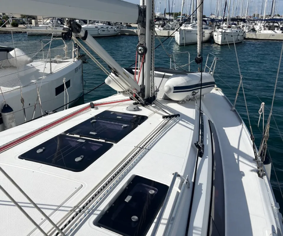 Deck of GITA, a Bavaria Cruiser 37 sailboat at Sukošan, Croatia