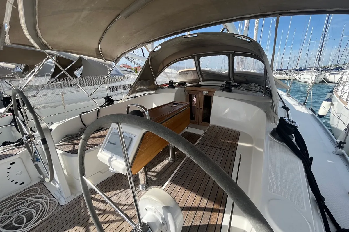 Cockpit of GITA, a Bavaria Cruiser 37 sailboat at Sukošan, Croatia