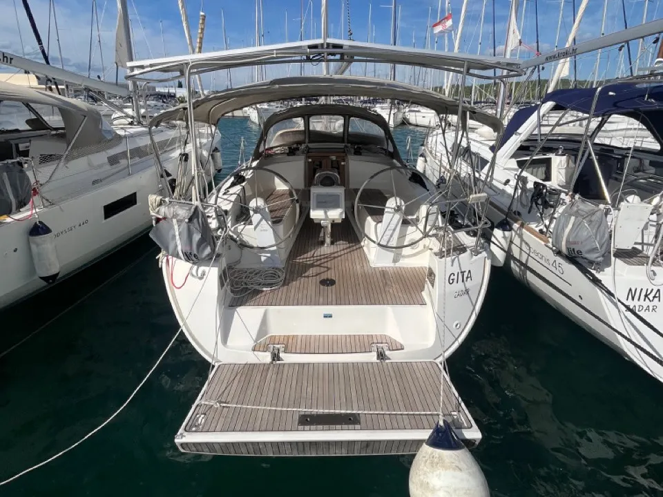 Exterior view of GITA, a Bavaria Cruiser 37 sailboat at Sukošan, Croatia