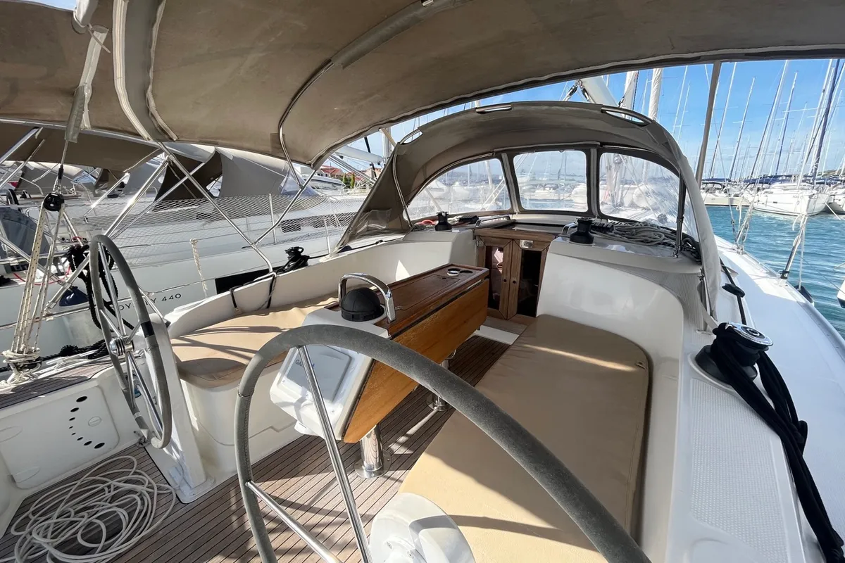 Cockpit of GITA, a Bavaria Cruiser 37 sailboat at Sukošan, Croatia