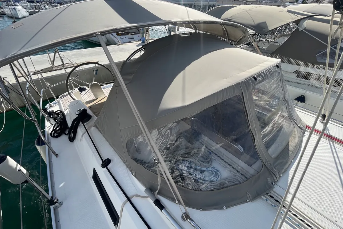 Deck of GITA, a Bavaria Cruiser 37 sailboat at Sukošan, Croatia