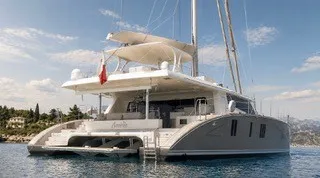 Amelie, a Sunreef 74 catamaran at Port d'Andratx, Spain