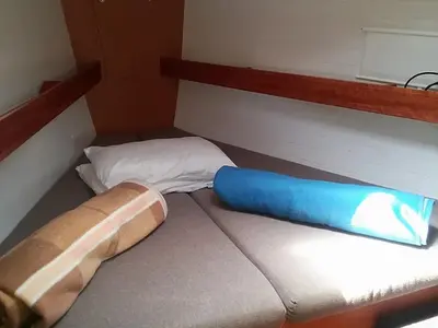 Cabin on Daidalos, a Bavaria 40 Cruiser sailboat at Ellomenos, Greece