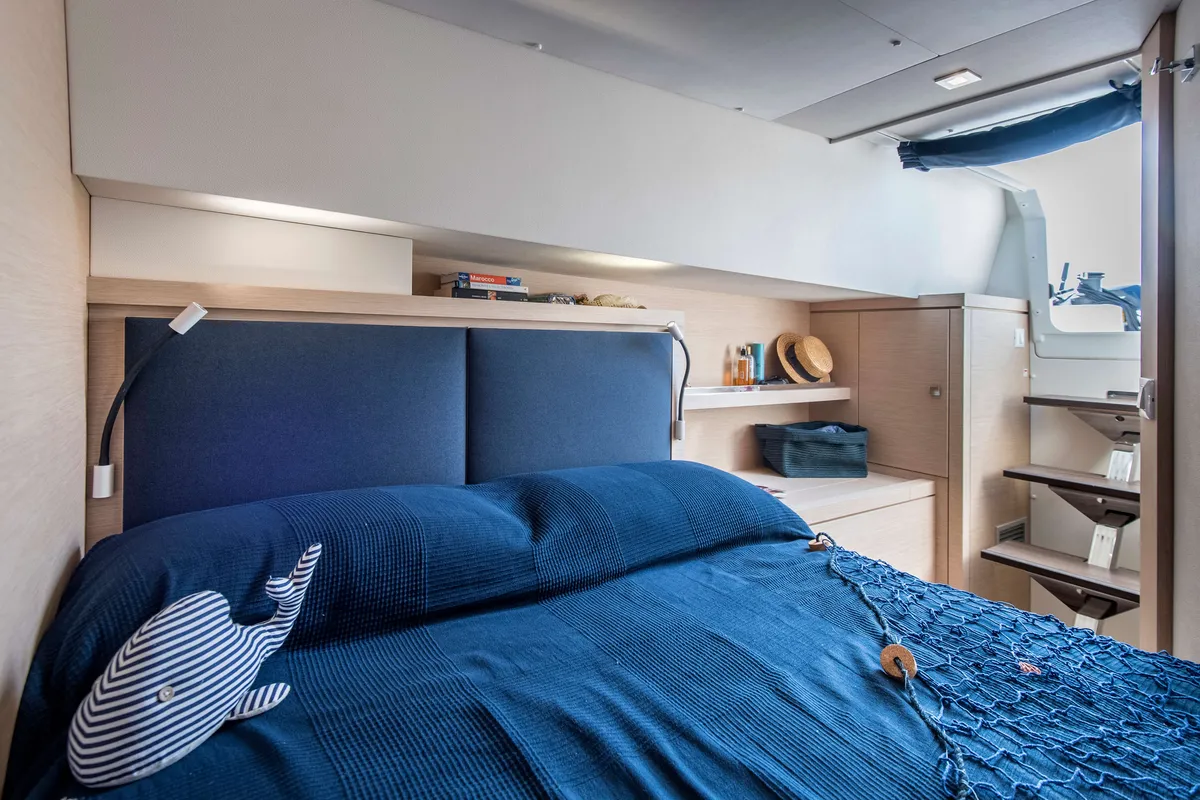 Cabin on Premium, a Fountaine Pajot Saona 47 catamaran at Castellammare del Golfo, Italy