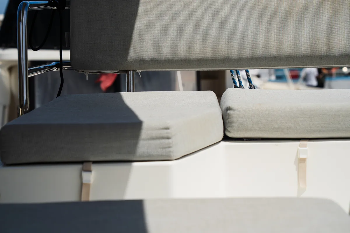 Deck of Premium, a Fountaine Pajot Saona 47 catamaran at Castellammare del Golfo, Italy