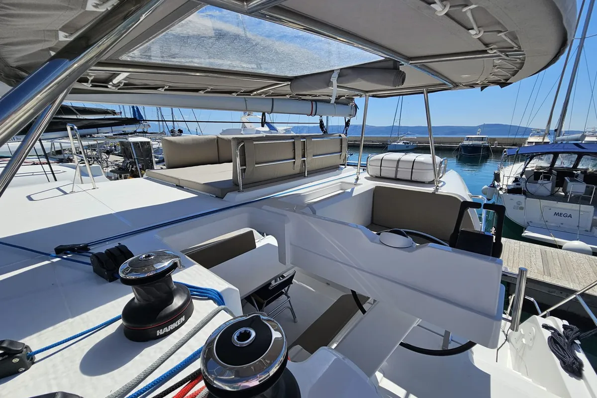 Deck of Thomas, a Aventura 37 catamaran at Novi Vinodolski, Croatia