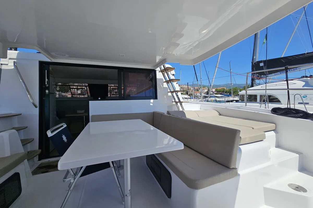 Deck of Thomas, a Aventura 37 catamaran at Novi Vinodolski, Croatia