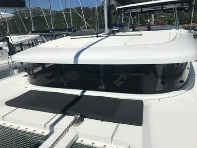 Deck of Zippiri, a Lagoon 42 catamaran at Olbia, Italy