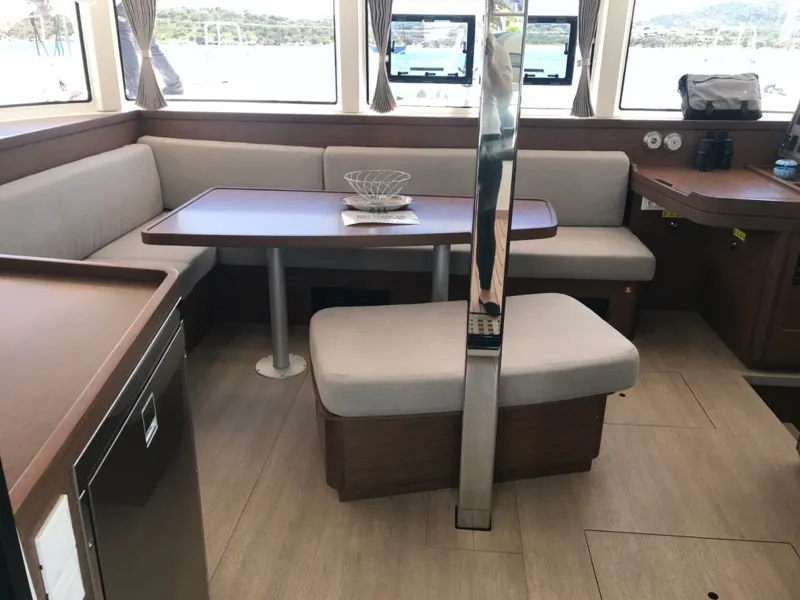 Salon of Zippiri, a Lagoon 42 catamaran at Olbia, Italy