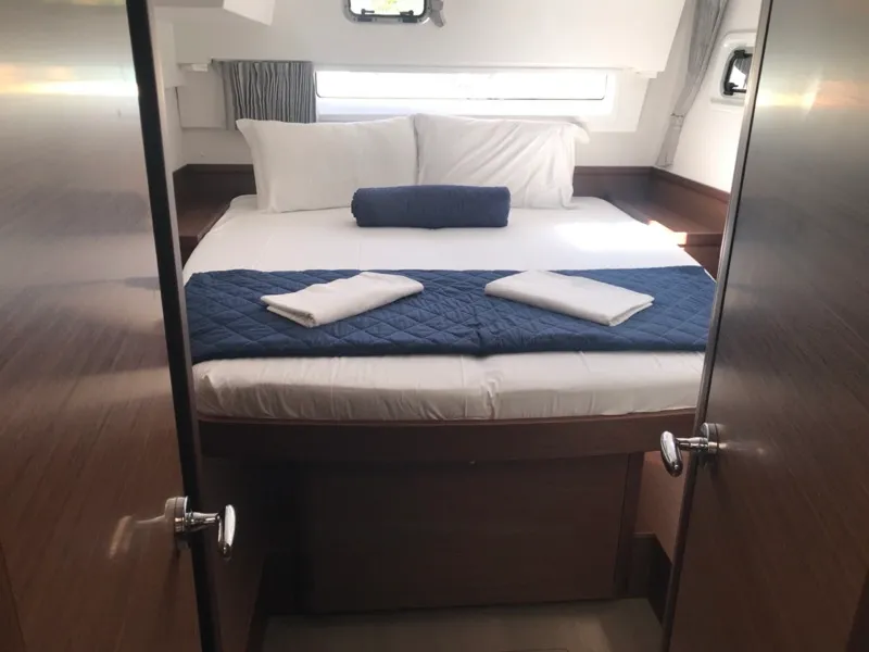 Cabin on Zippiri, a Lagoon 42 catamaran at Olbia, Italy