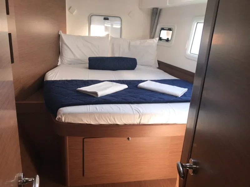 Cabin on Zippiri, a Lagoon 42 catamaran at Olbia, Italy
