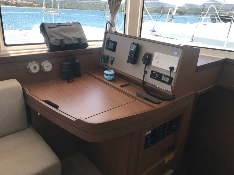Salon of Zippiri, a Lagoon 42 catamaran at Olbia, Italy