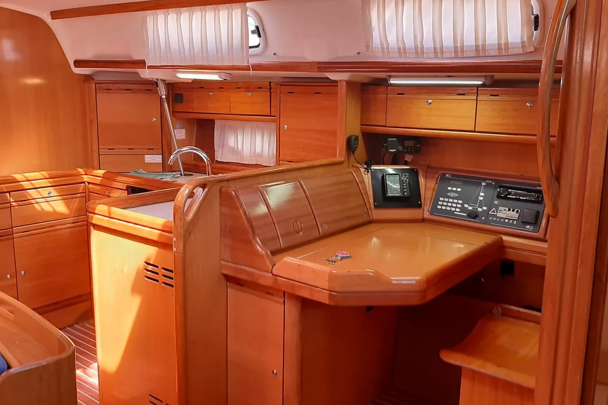Cockpit of Barolo I, a Bavaria 50 sailboat at Grad Trogir, Croatia