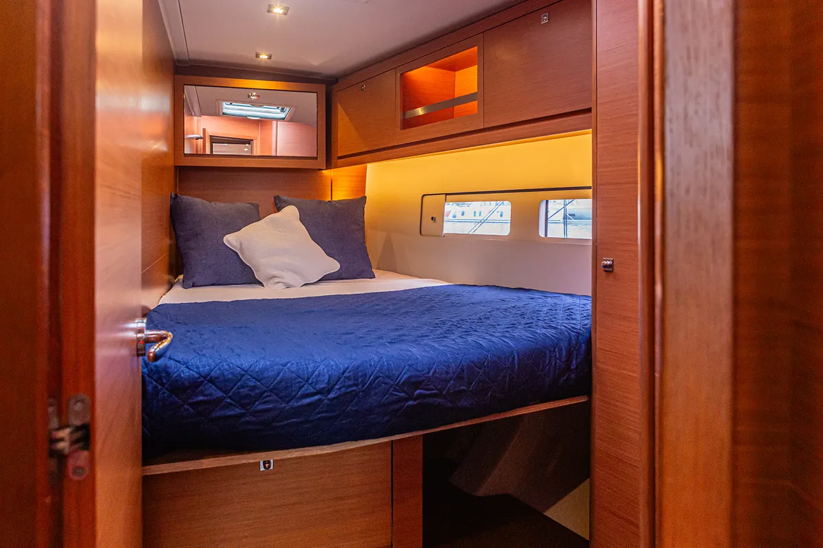 Cabin on Discovery Planet, a Dufour 460 Grand Large sailboat at Palermo, Italy
