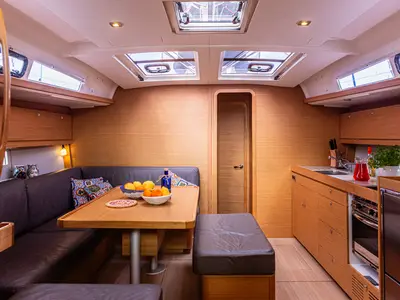 Salon of Discovery Planet, a Dufour 460 Grand Large sailboat at Palermo, Italy