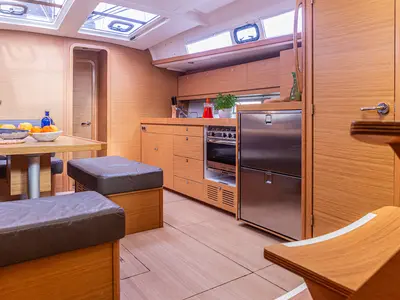 Galley of Discovery Planet, a Dufour 460 Grand Large sailboat at Palermo, Italy