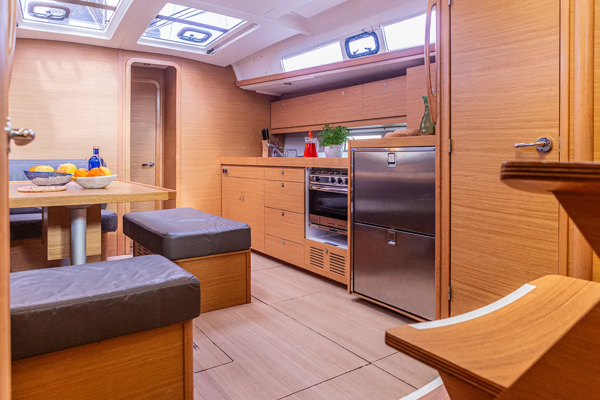 Galley of Discovery Planet, a Dufour 460 Grand Large sailboat at Palermo, Italy