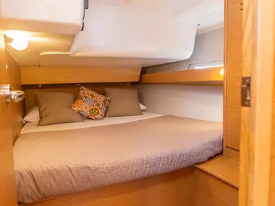 Cabin on Discovery Planet, a Dufour 460 Grand Large sailboat at Palermo, Italy