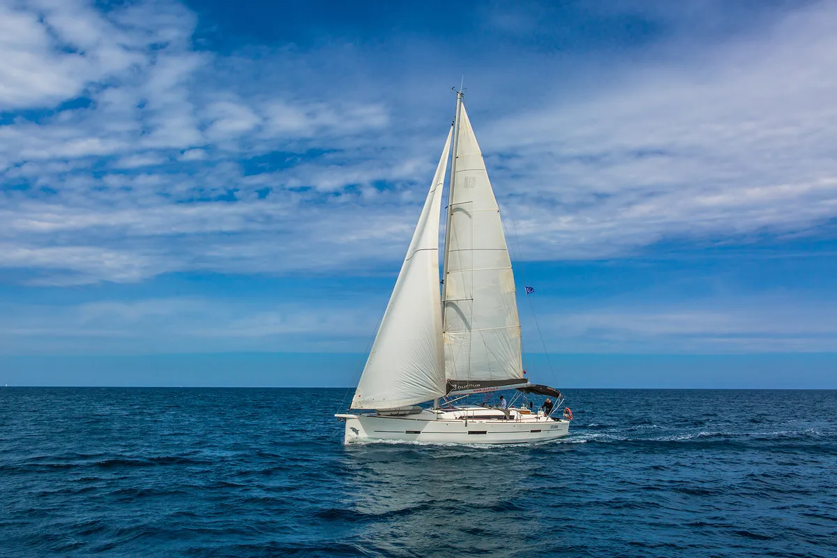 Exterior view of Discovery Planet, a Dufour 460 Grand Large sailboat at Palermo, Italy