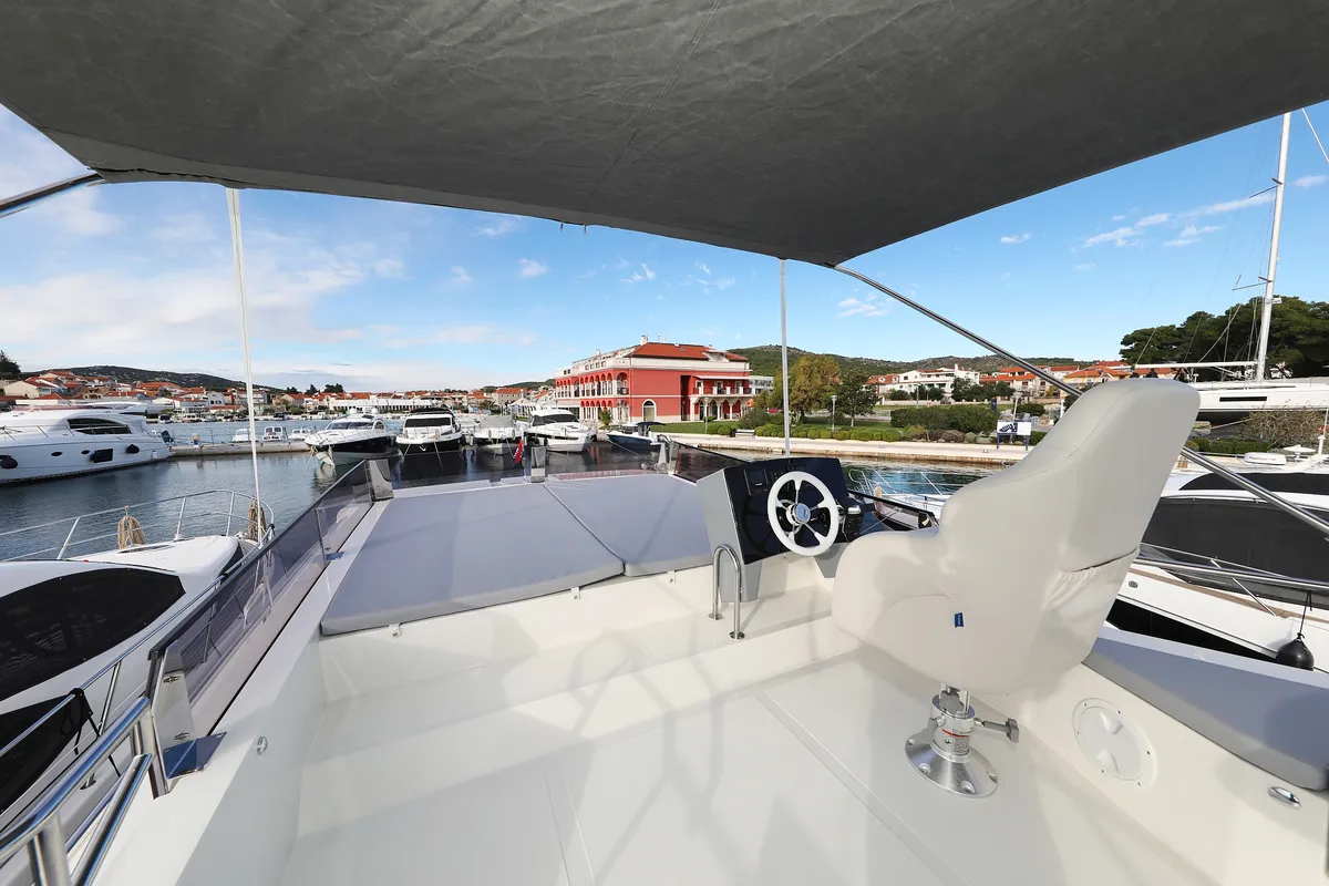Deck of Mackata, a Cobra Yachts Seamaster 45 motor yacht at Grad Vodice, Croatia