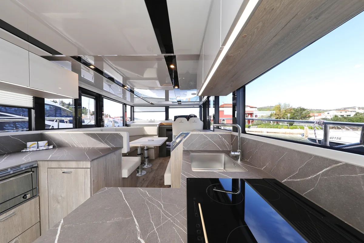 Galley of Mackata, a Cobra Yachts Seamaster 45 motor yacht at Grad Vodice, Croatia