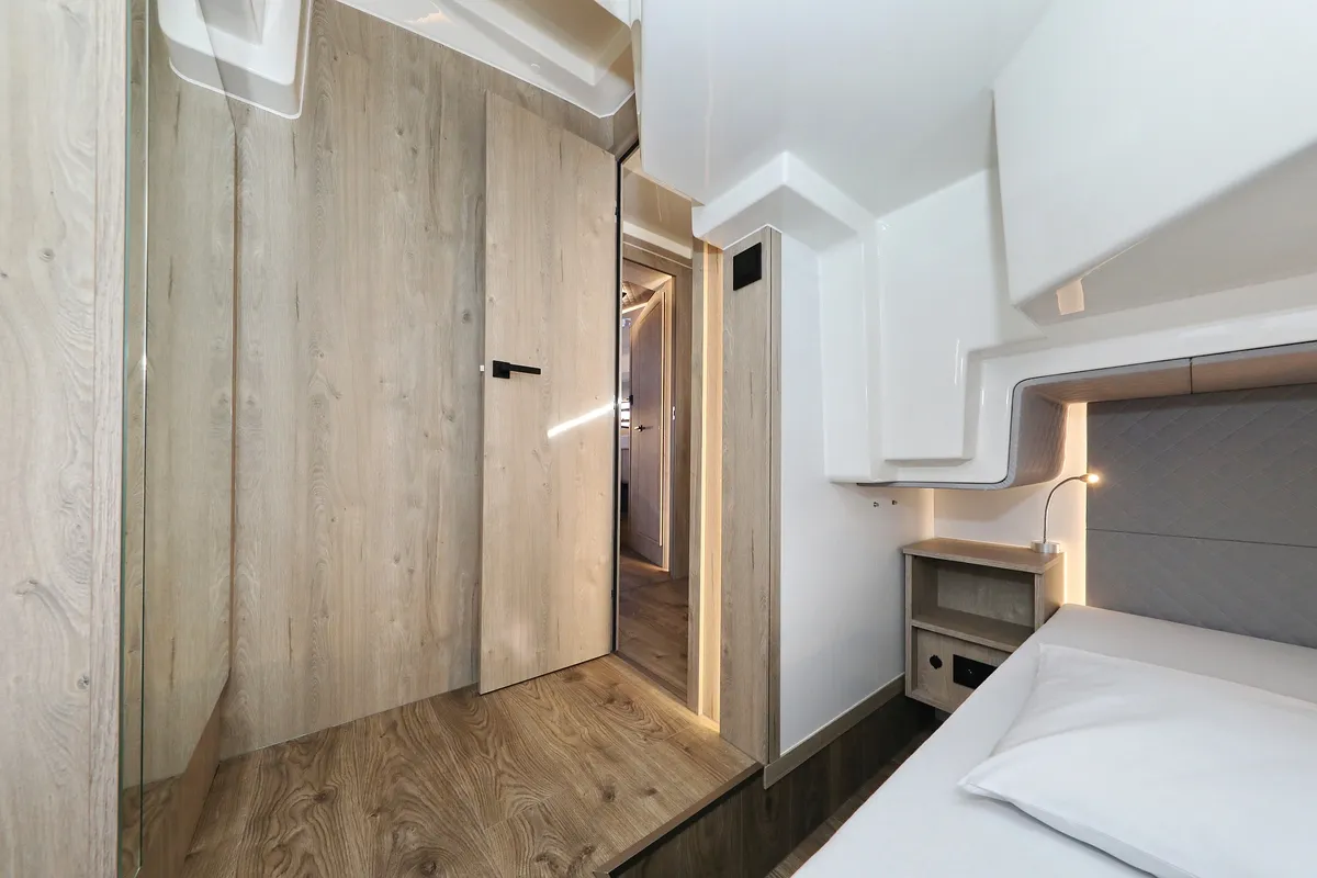Cabin on Mackata, a Cobra Yachts Seamaster 45 motor yacht at Grad Vodice, Croatia