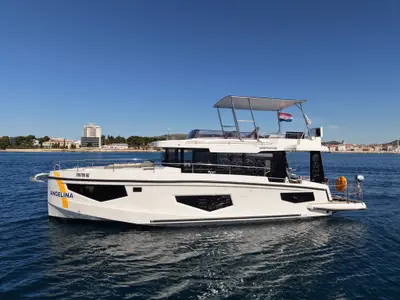 Deck of Mackata, a Cobra Yachts Seamaster 45 motor yacht at Grad Vodice, Croatia