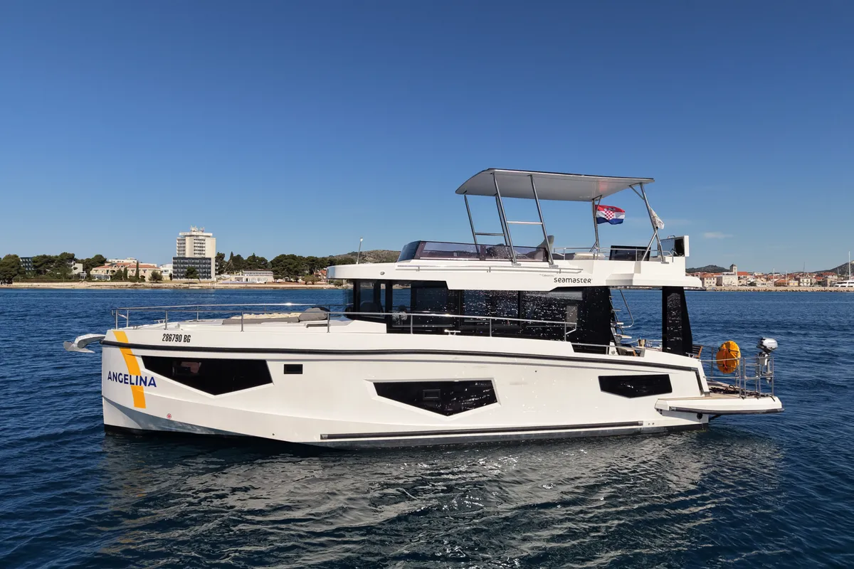 Deck of Mackata, a Cobra Yachts Seamaster 45 motor yacht at Grad Vodice, Croatia