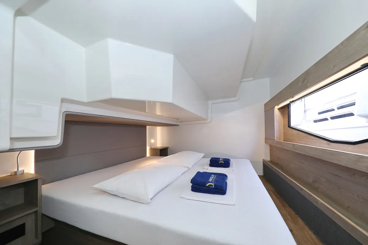Cabin on Mackata, a Cobra Yachts Seamaster 45 motor yacht at Grad Vodice, Croatia