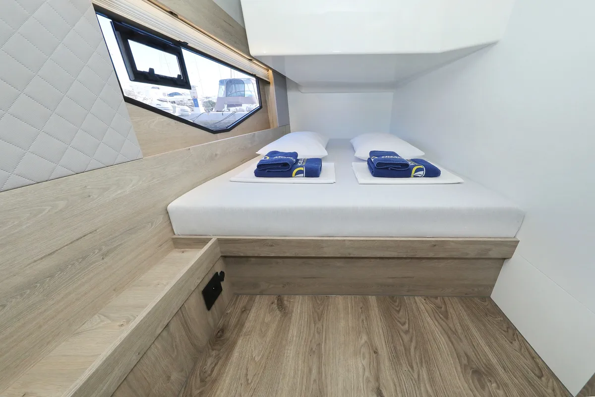 Cabin on Mackata, a Cobra Yachts Seamaster 45 motor yacht at Grad Vodice, Croatia