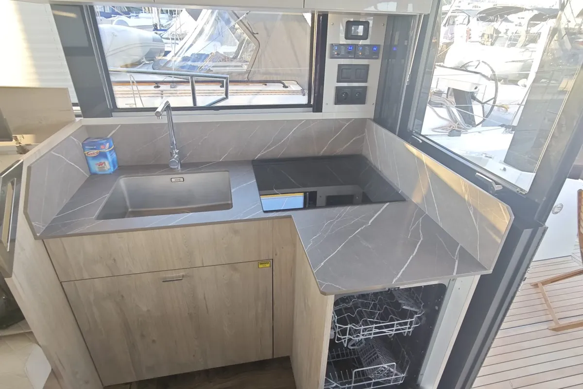 Galley of Mackata, a Cobra Yachts Seamaster 45 motor yacht at Grad Vodice, Croatia