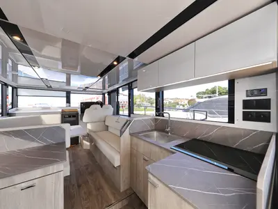 Salon of Mackata, a Cobra Yachts Seamaster 45 motor yacht at Grad Vodice, Croatia