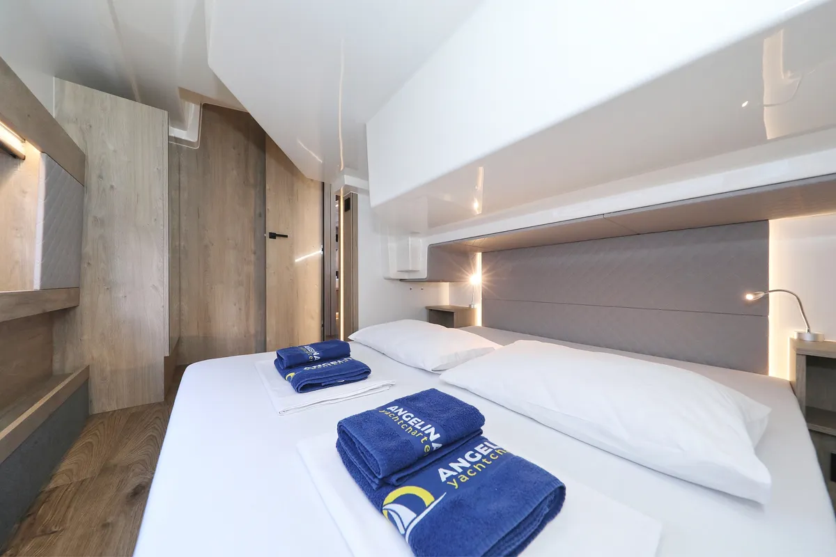 Cabin on Mackata, a Cobra Yachts Seamaster 45 motor yacht at Grad Vodice, Croatia