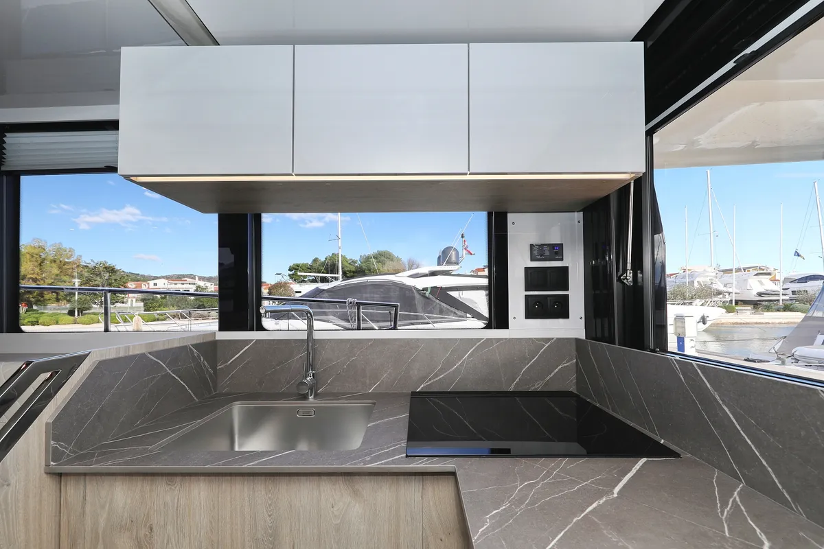 Salon of Mackata, a Cobra Yachts Seamaster 45 motor yacht at Grad Vodice, Croatia