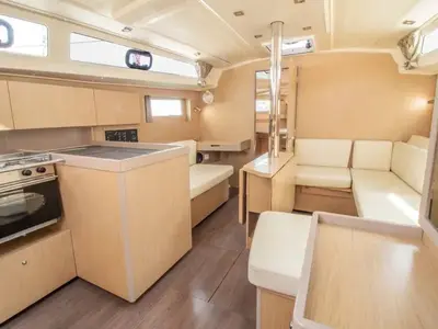 Salon of Kos 41, a Beneteau Oceanis 41.1 sailboat at Lefkada, Greece