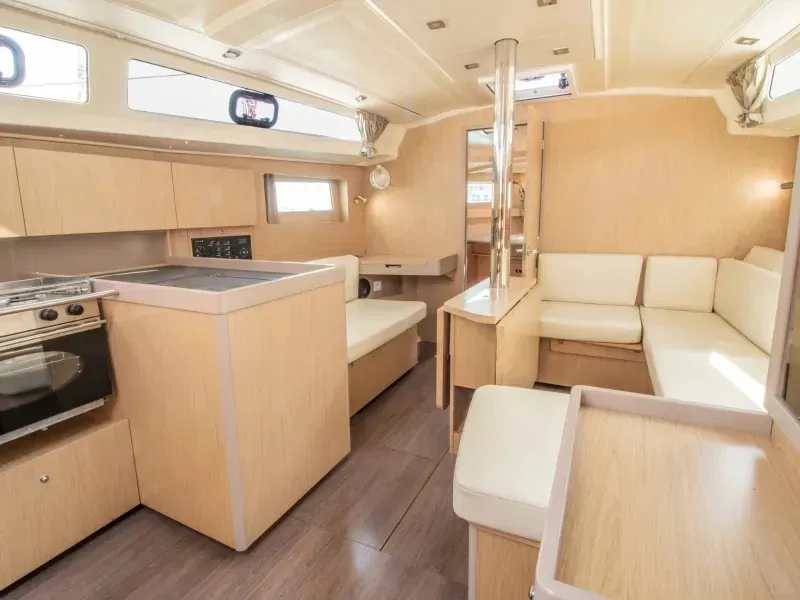 Salon of Kos 41, a Beneteau Oceanis 41.1 sailboat at Lefkada, Greece