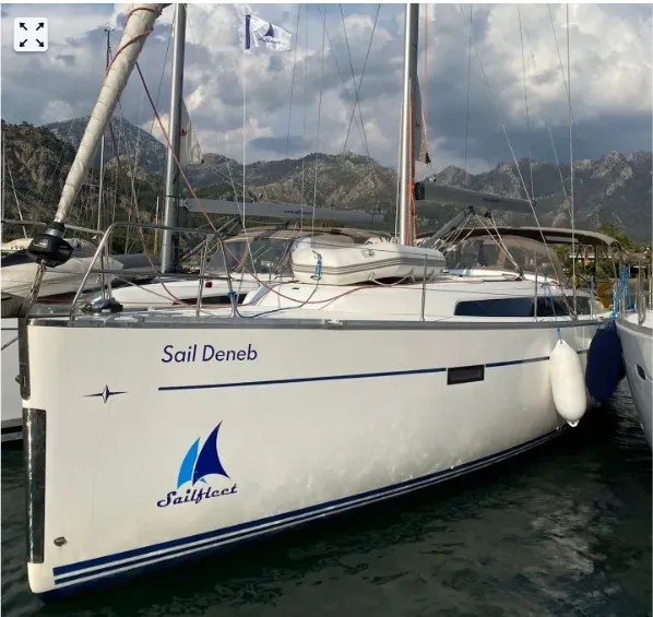 Exterior view of Sail Deneb, a Bavaria Cruiser 46 sailboat at Marmaris, Turkey