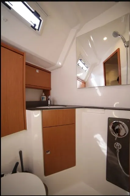 Head on Sail Deneb, a Bavaria Cruiser 46 sailboat at Marmaris, Turkey