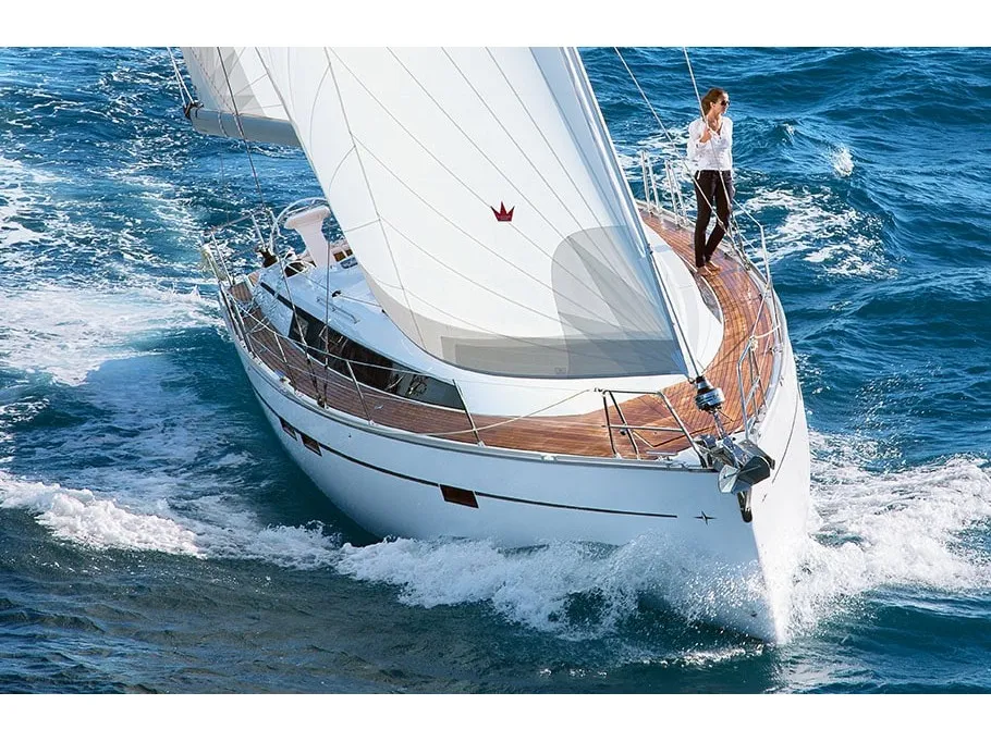 Exterior view of Sail Deneb, a Bavaria Cruiser 46 sailboat at Marmaris, Turkey