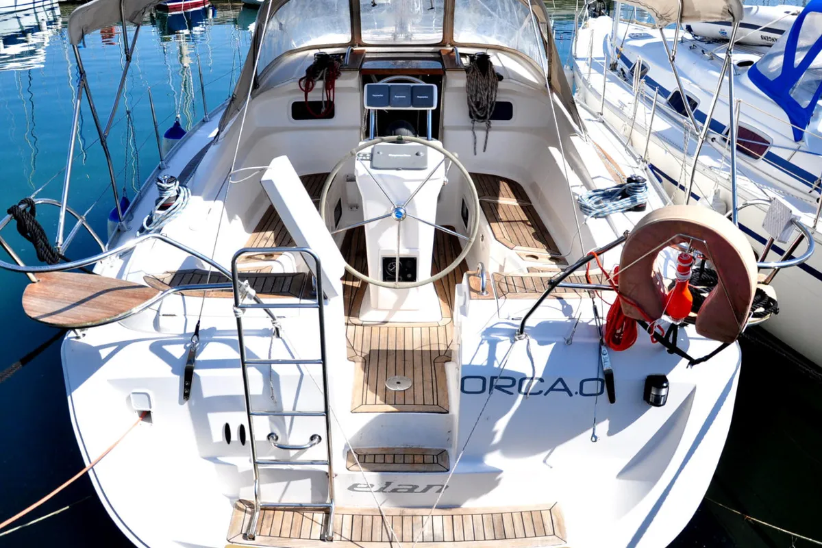 Deck of Orca. O, a Elan Impression 384 sailboat at Izola / Isola, Slovenia