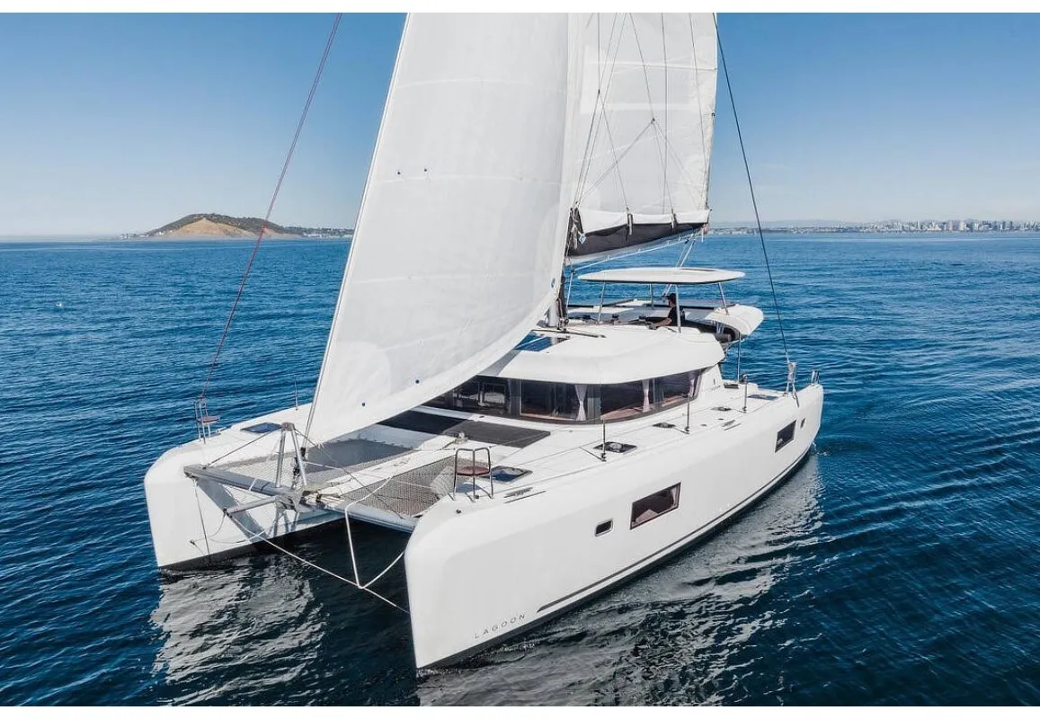 Exterior view of All Blue I, a Lagoon 42 catamaran at Municipal Unit of Lefkada, Greece