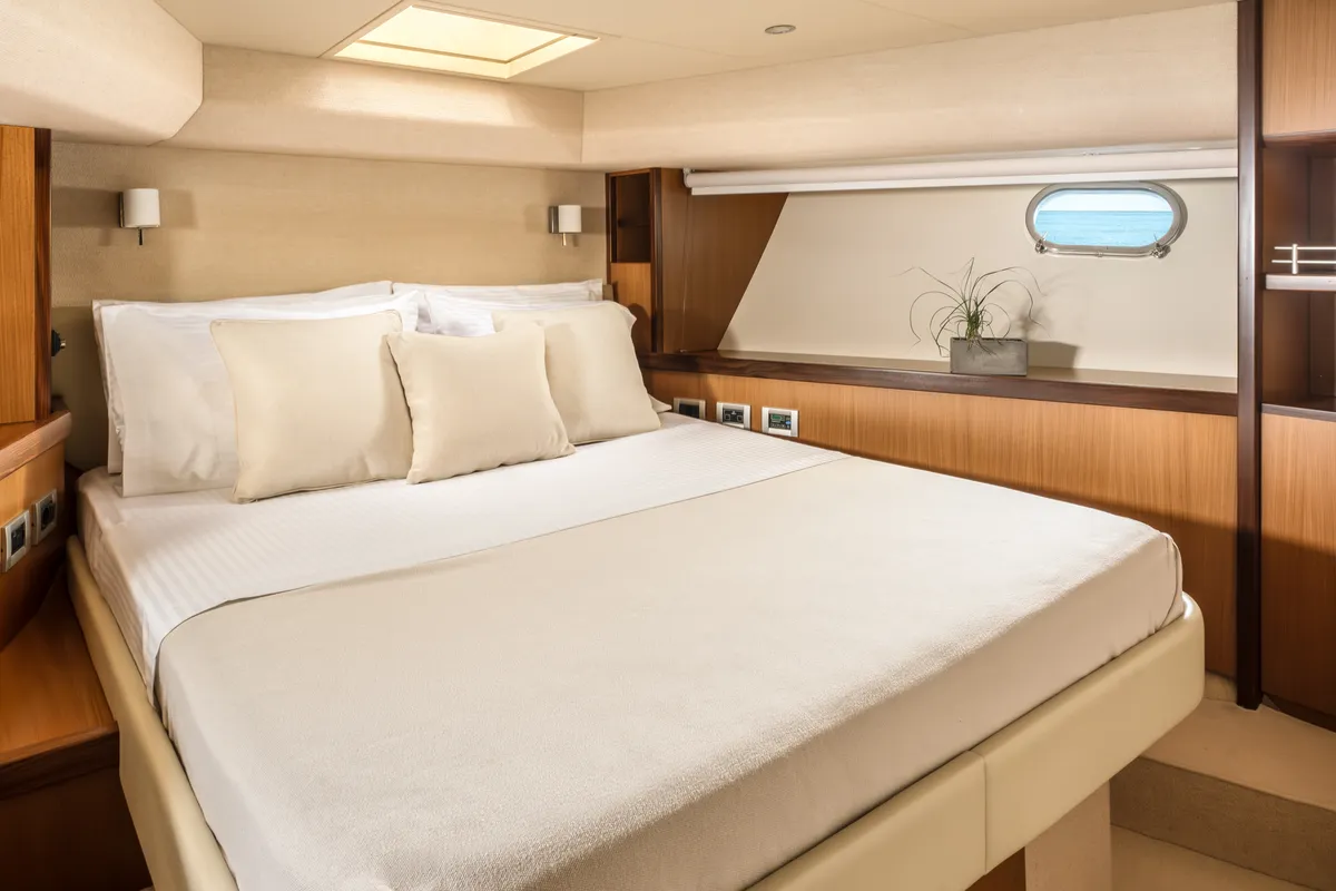 Cabin on ESCAPE, a Ferretti 630 motor yacht at Ornos, Greece